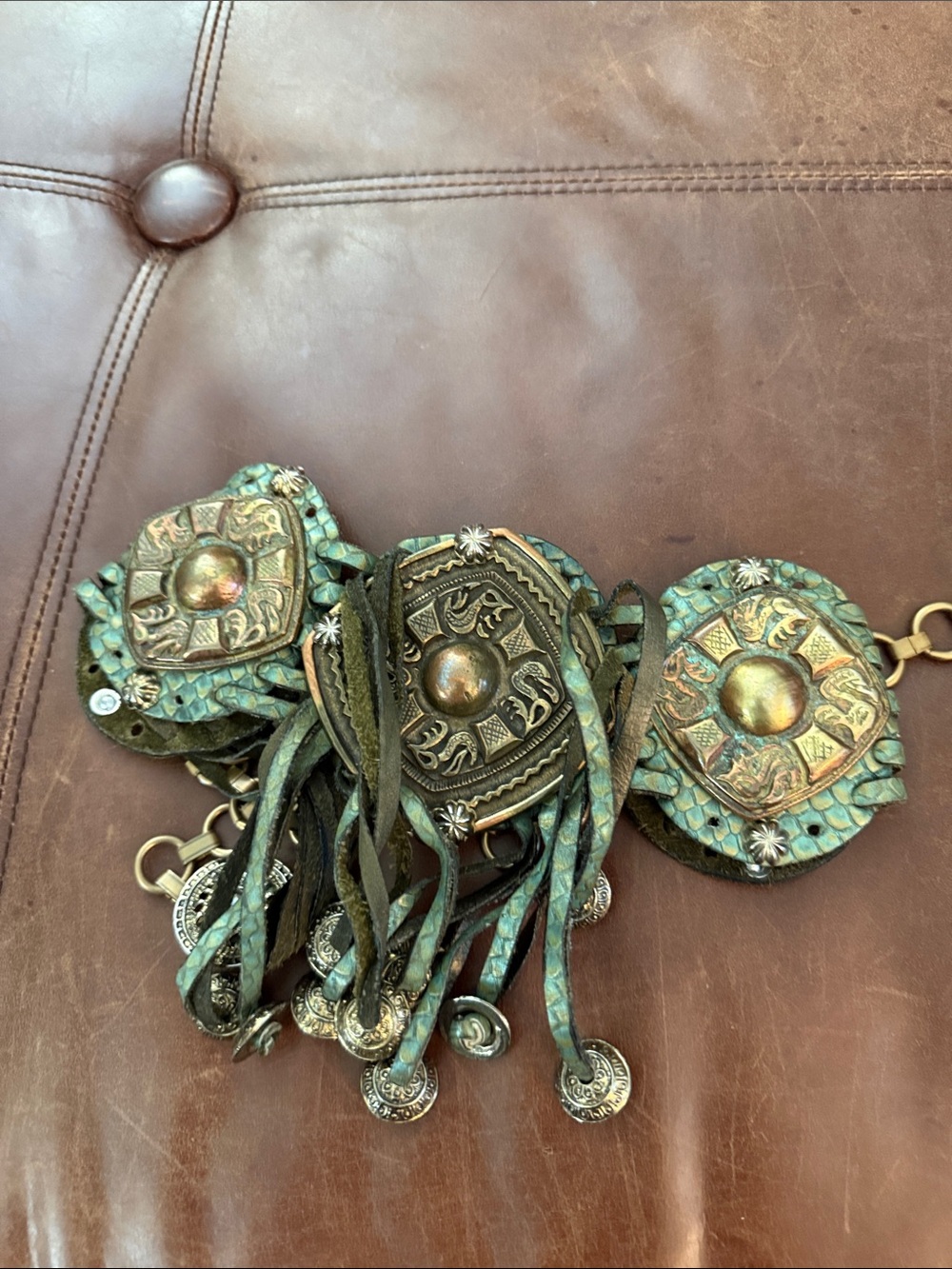 Vintage Leather Waist Belt with Solid medallions. OS - Picture 13 of 13